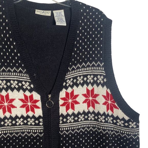 Vintage Black Red Fair Isle Zip Sweater Vest Women Plus Sz 22W/24W - Picture 2 of 5